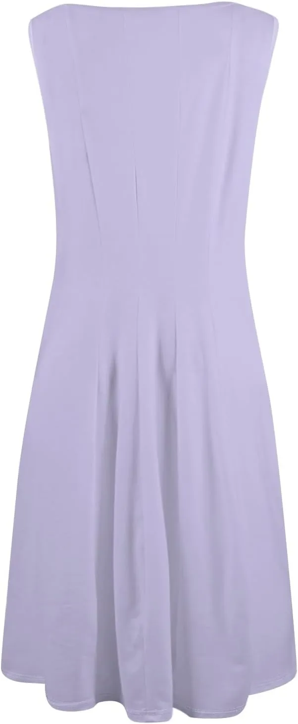 Plus Size Dresses for Curvy Women Summer Midi Sleeveless Pleated Dresses Crew Neck Club A Line Dress with Pocket