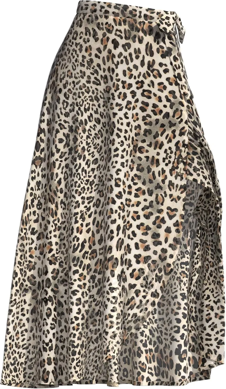 Plus Size Women Wrap Skirts Leopard Boho Skirt High Low Split Skirts for Summer Beach