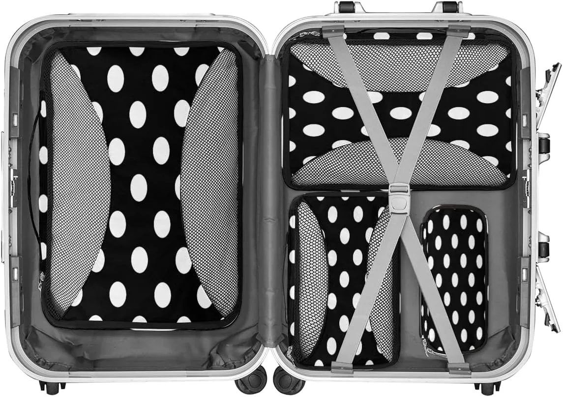 Polka Dot Packing Cubes for Suitcases Luggage Organizer Bags Set Travel Packing Organizers Multiple Sizes for Clothes Shoes Cosmetics Toiletries