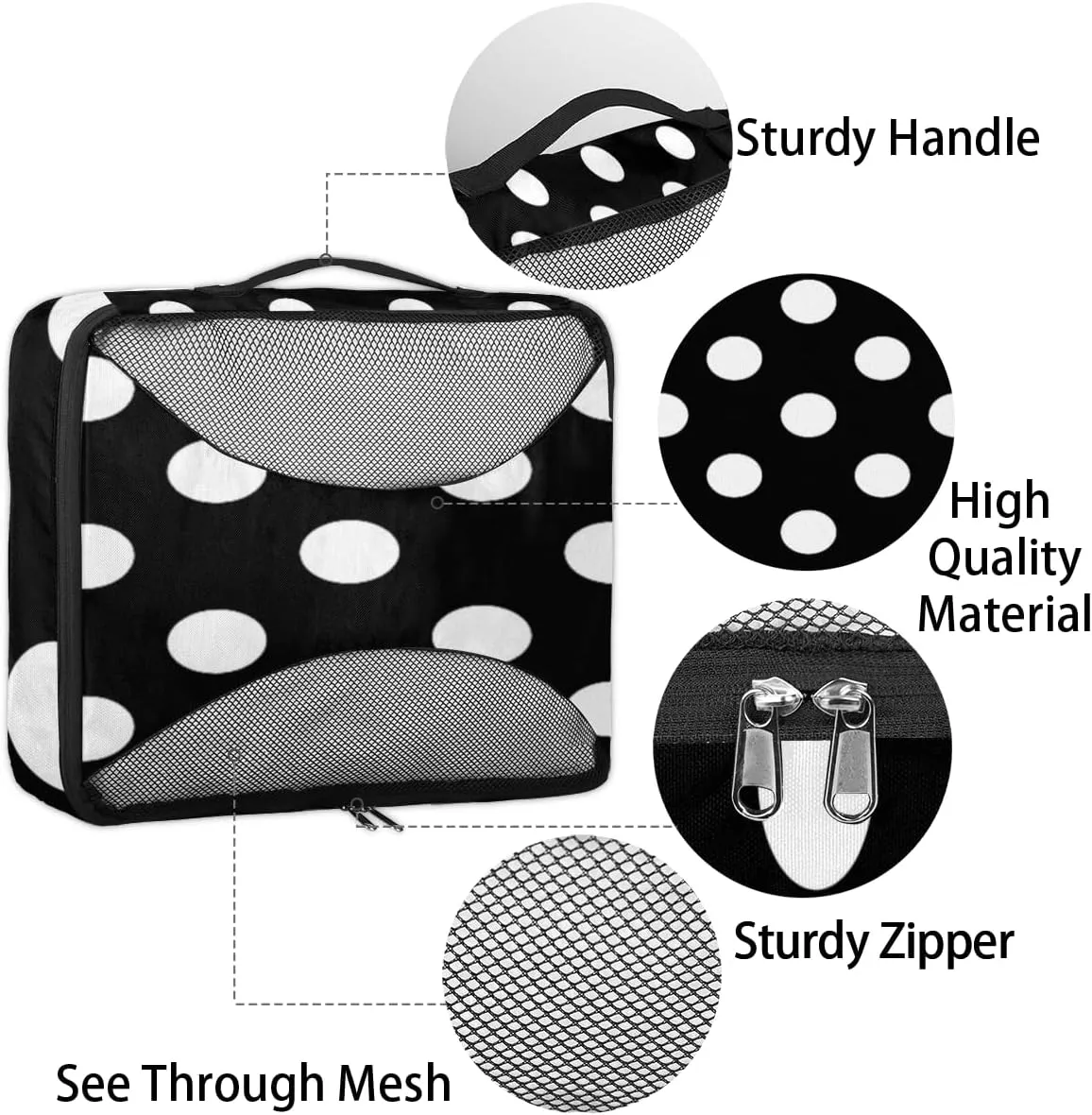 Polka Dot Packing Cubes for Suitcases Luggage Organizer Bags Set Travel Packing Organizers Multiple Sizes for Clothes Shoes Cosmetics Toiletries