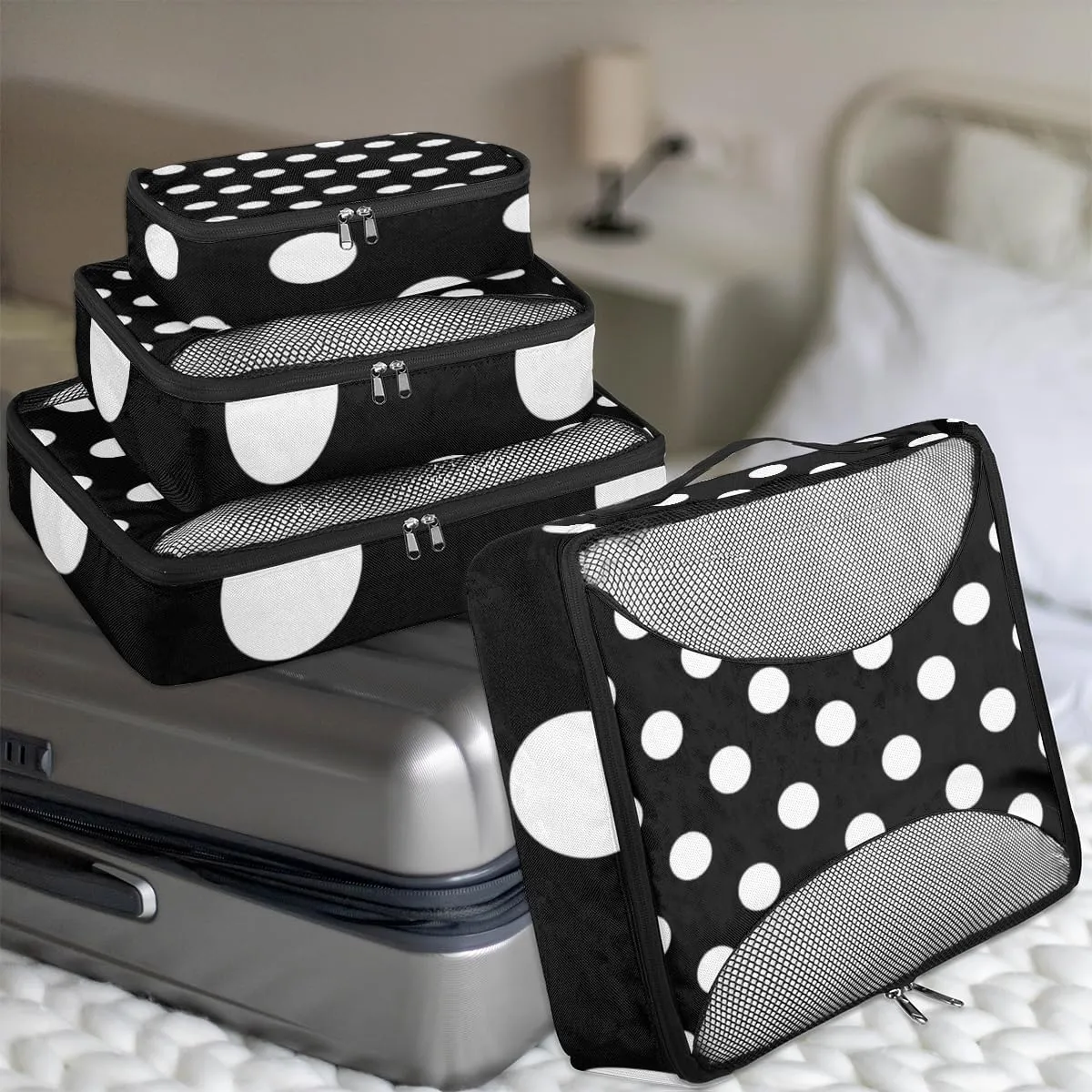 Polka Dot Packing Cubes for Suitcases Luggage Organizer Bags Set Travel Packing Organizers Multiple Sizes for Clothes Shoes Cosmetics Toiletries