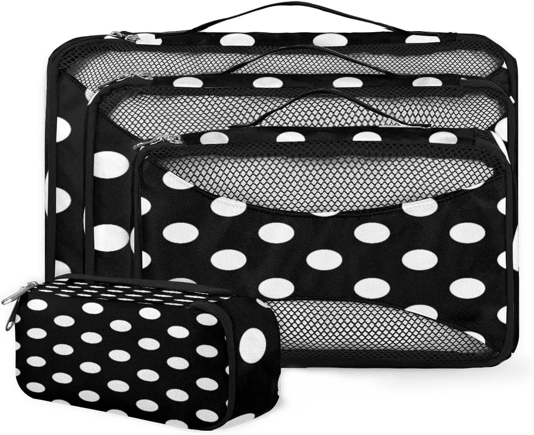 Polka Dot Packing Cubes for Suitcases Luggage Organizer Bags Set Travel Packing Organizers Multiple Sizes for Clothes Shoes Cosmetics Toiletries