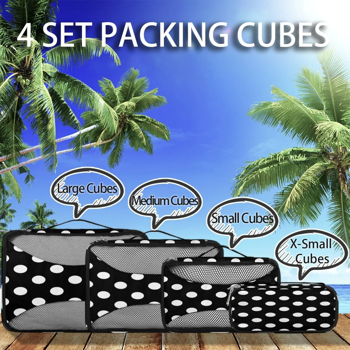 Polka Dot Packing Cubes for Suitcases Luggage Organizer Bags Set Travel Packing Organizers Multiple Sizes for Clothes Shoes Cosmetics Toiletries