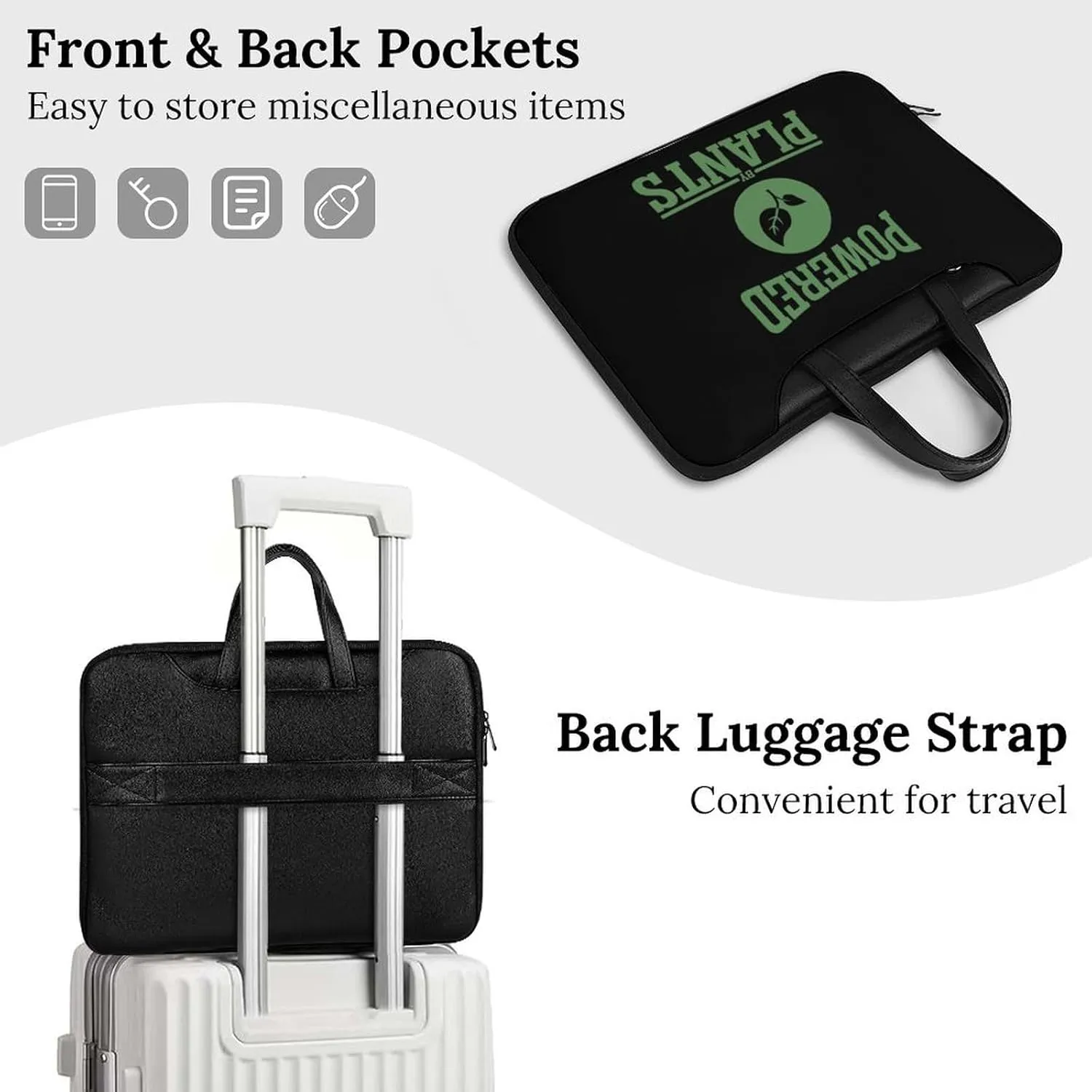 Powered by Plants Leather Bag Laptop Case Slim Water Resistant Computer Bags with Handle Briefcase for Work