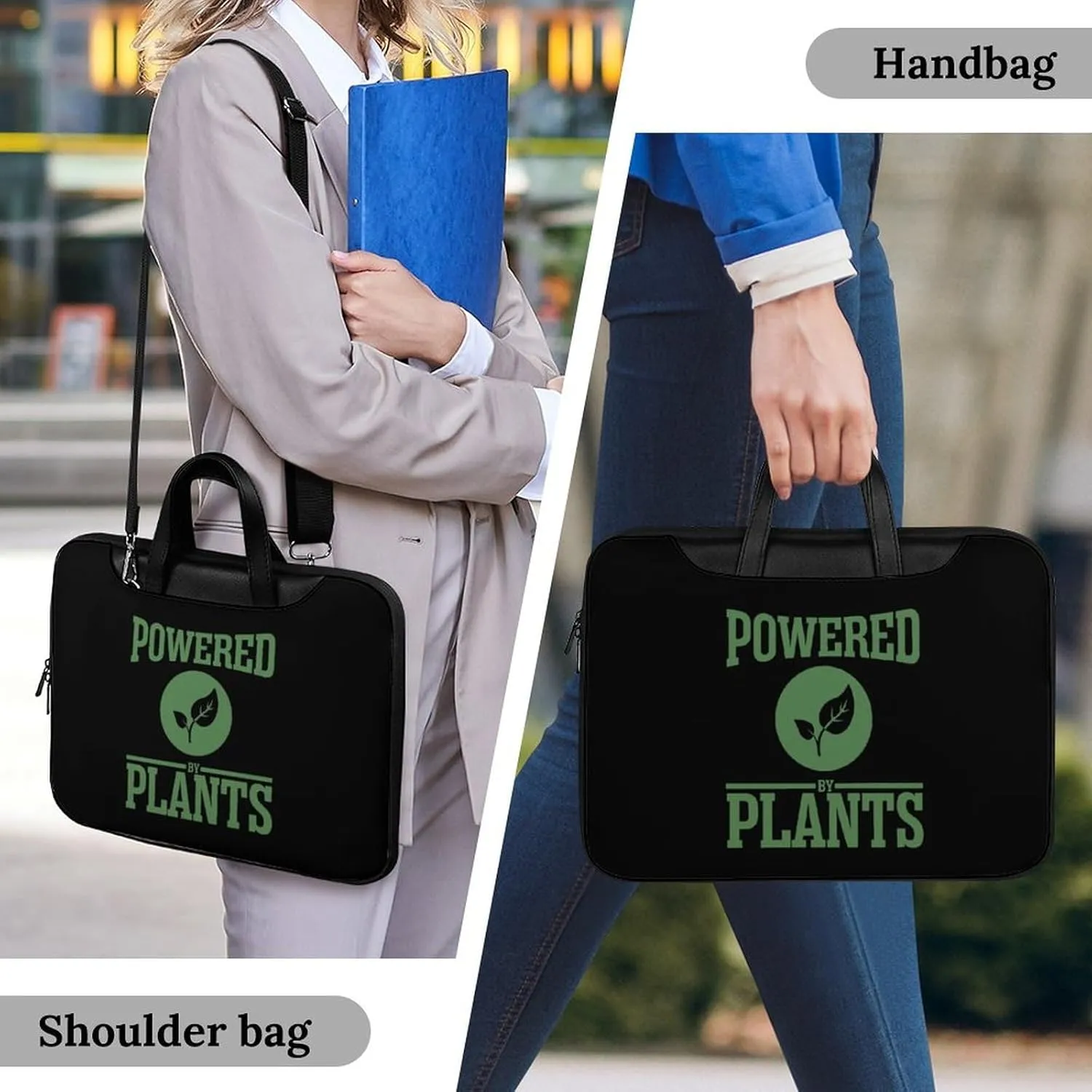 Powered by Plants Leather Bag Laptop Case Slim Water Resistant Computer Bags with Handle Briefcase for Work