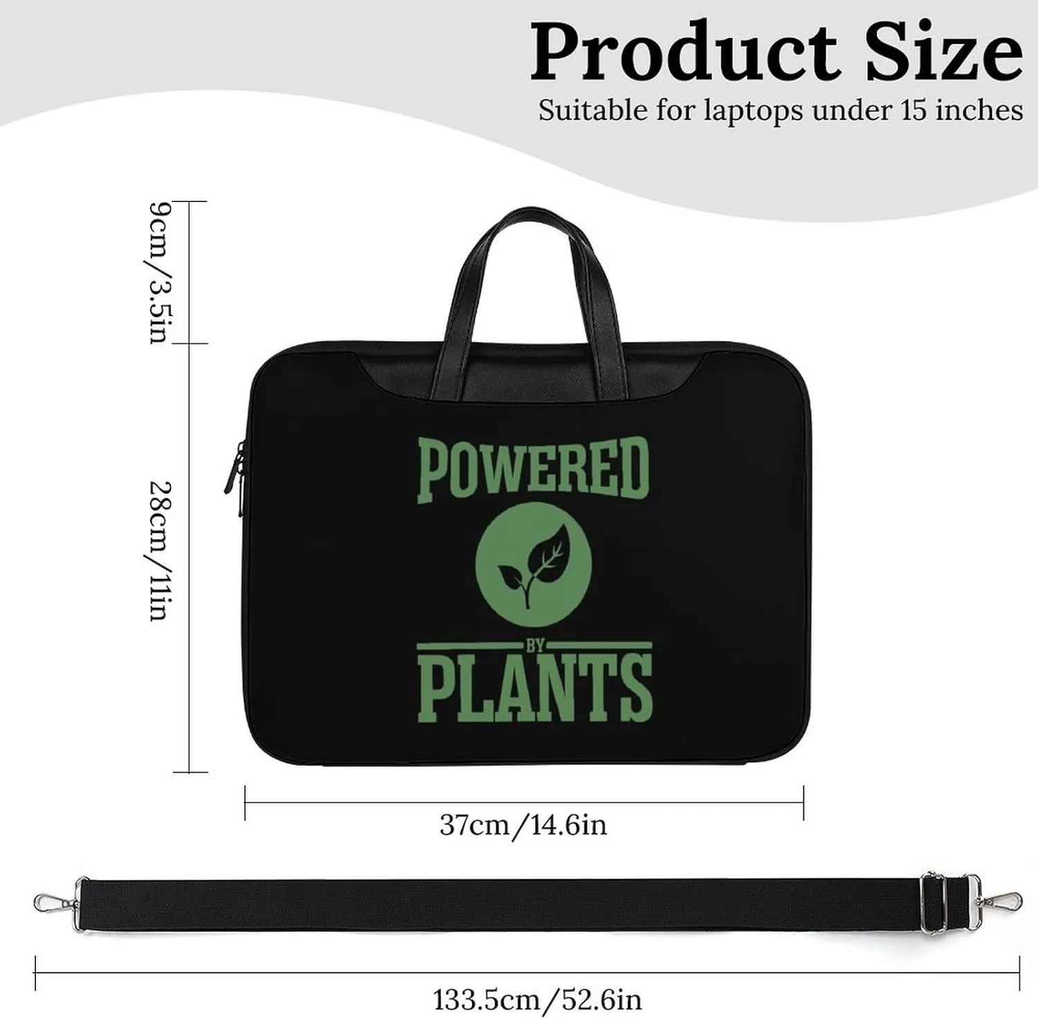 Powered by Plants Leather Bag Laptop Case Slim Water Resistant Computer Bags with Handle Briefcase for Work