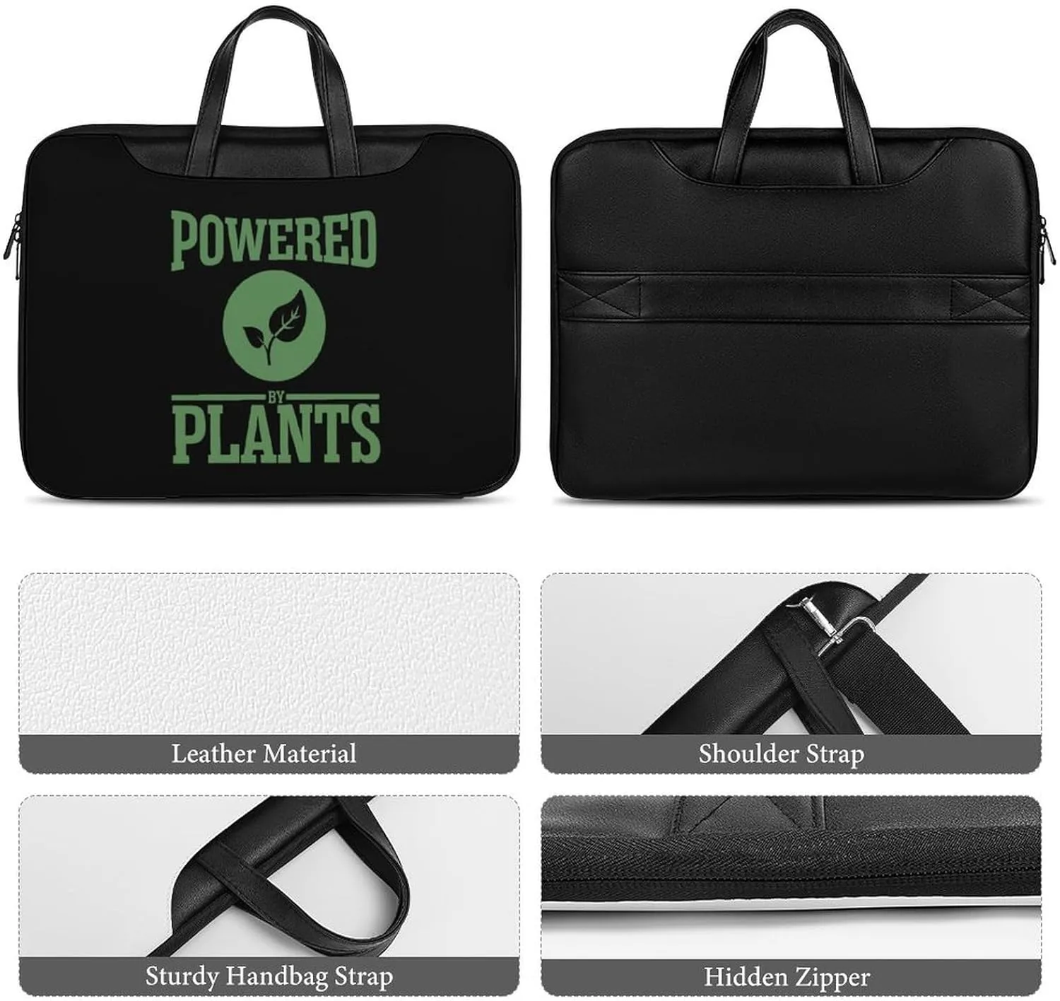 Powered by Plants Leather Bag Laptop Case Slim Water Resistant Computer Bags with Handle Briefcase for Work