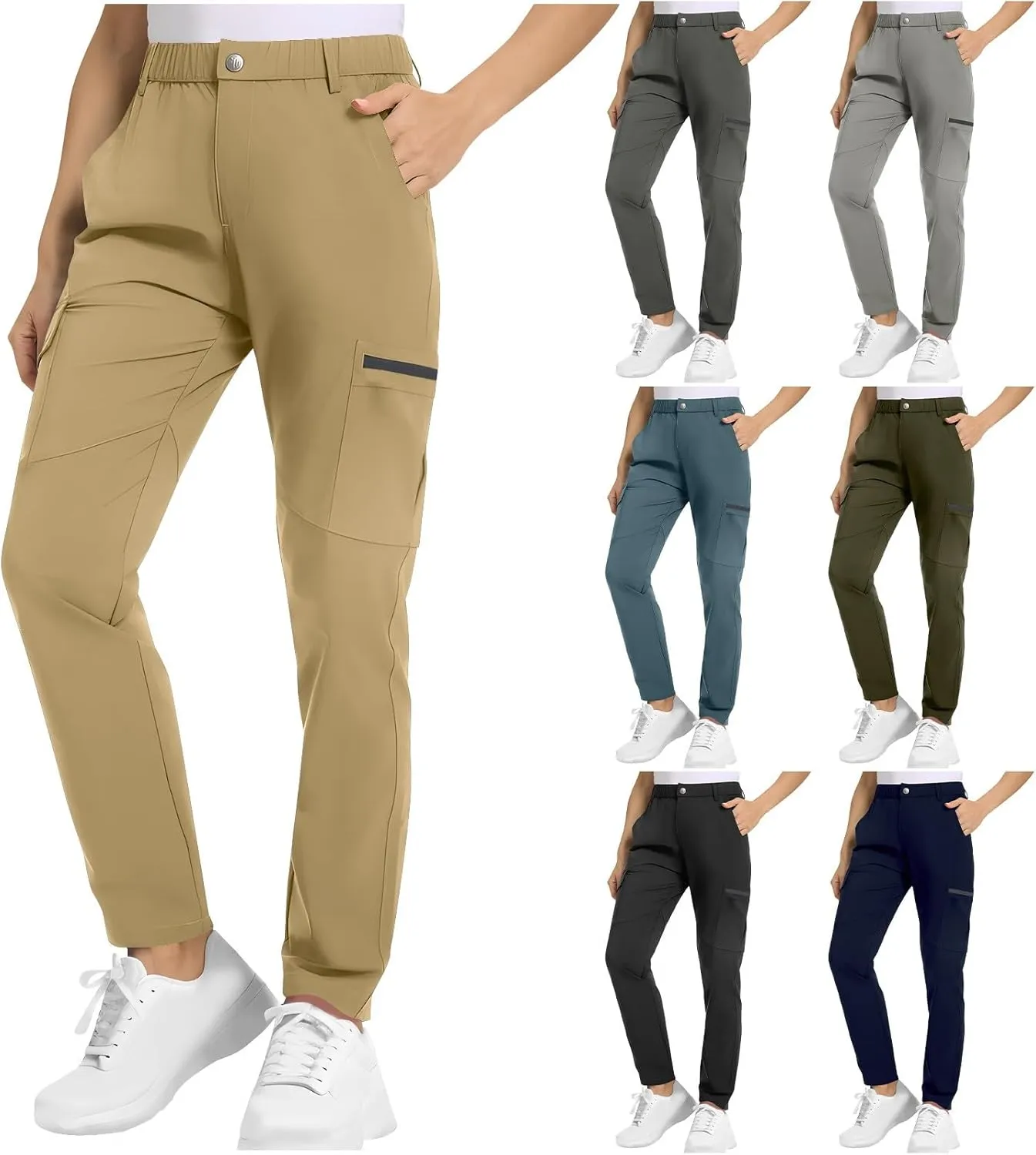 Quick Dry Cargo Pants for Women Lightweight Tactical Hiking Pants with Pockets Elastic Waist Tactical Trouser Bottoms