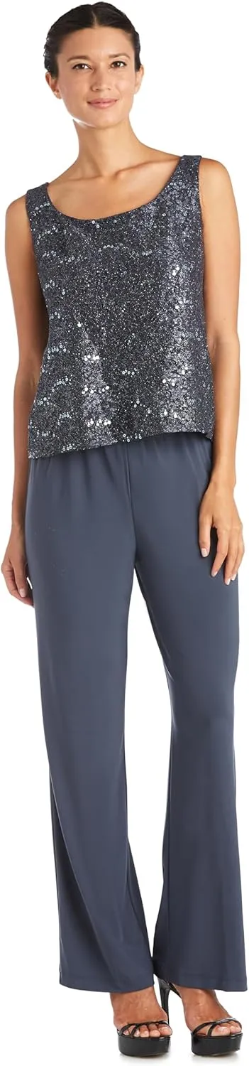 R&M Richards Women's Scallop Lace Duster Pant Set