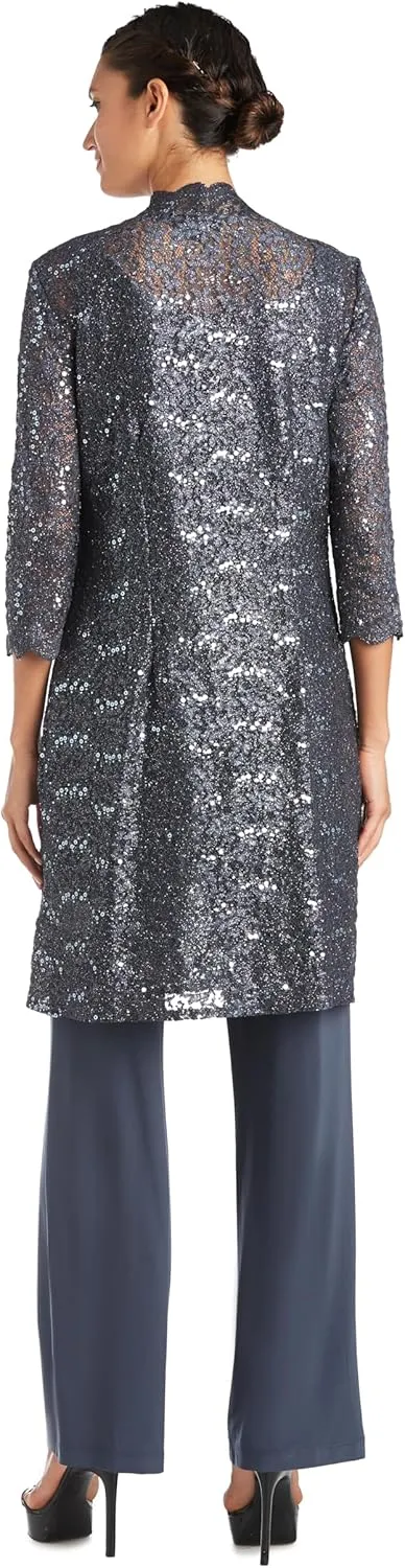 R&M Richards Women's Scallop Lace Duster Pant Set
