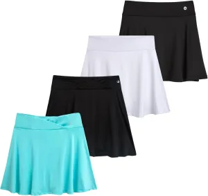 RBX Skorts for Girls - 4 Pack Pleated Athletic Tennis Skirts with Built-in Bike Shorts - Golf Outfits, School Uniform (7-16)