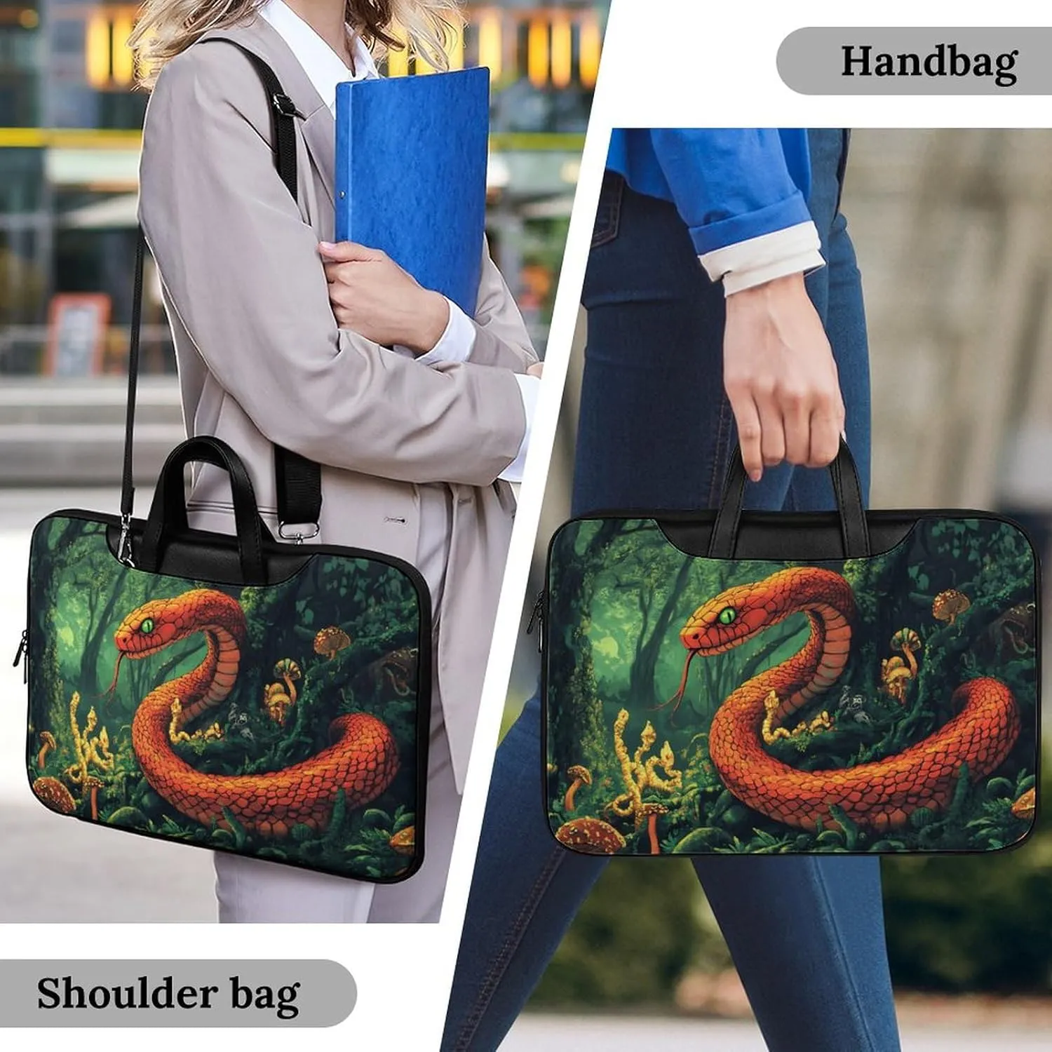Red Snake Demonic Serpent Leather Bag Laptop Case Slim Water Resistant Computer Bags with Handle Briefcase for Work