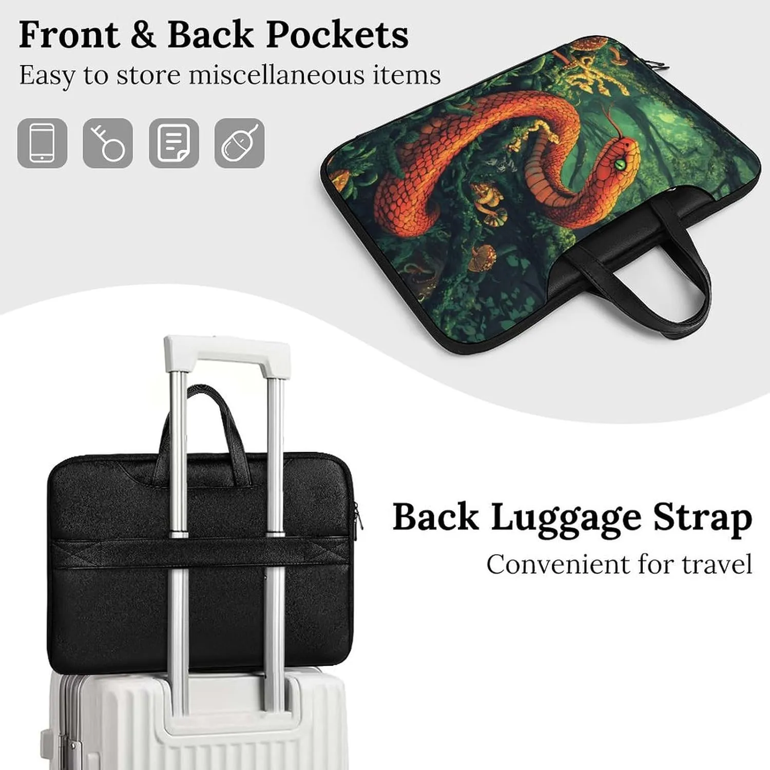 Red Snake Demonic Serpent Leather Bag Laptop Case Slim Water Resistant Computer Bags with Handle Briefcase for Work