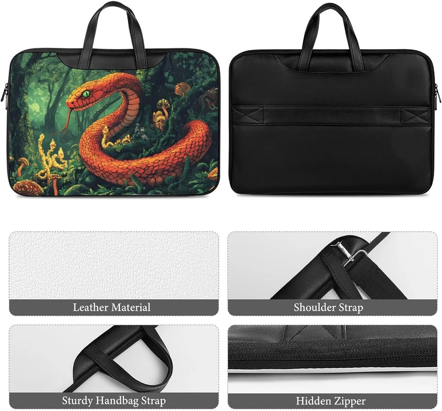 Red Snake Demonic Serpent Leather Bag Laptop Case Slim Water Resistant Computer Bags with Handle Briefcase for Work