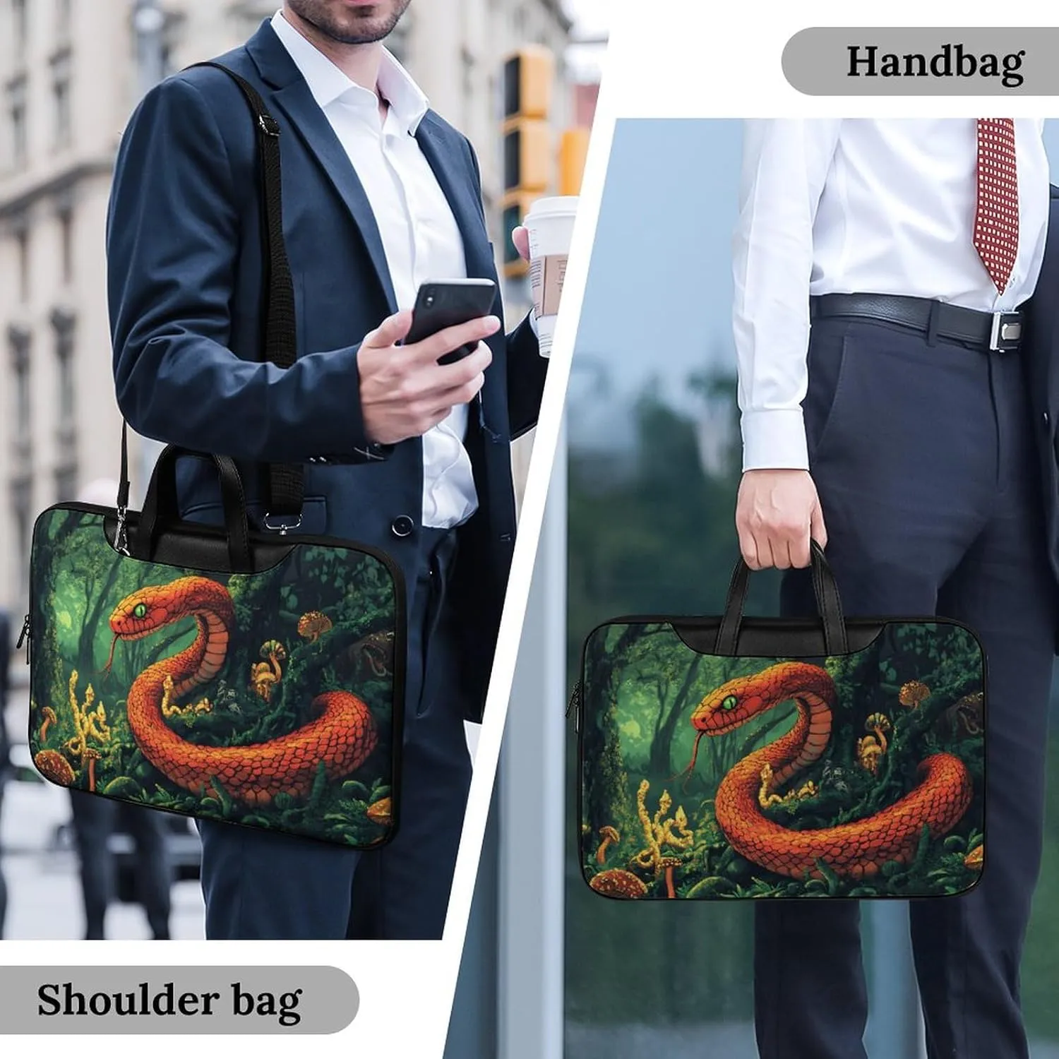 Red Snake Demonic Serpent Leather Bag Laptop Case Slim Water Resistant Computer Bags with Handle Briefcase for Work