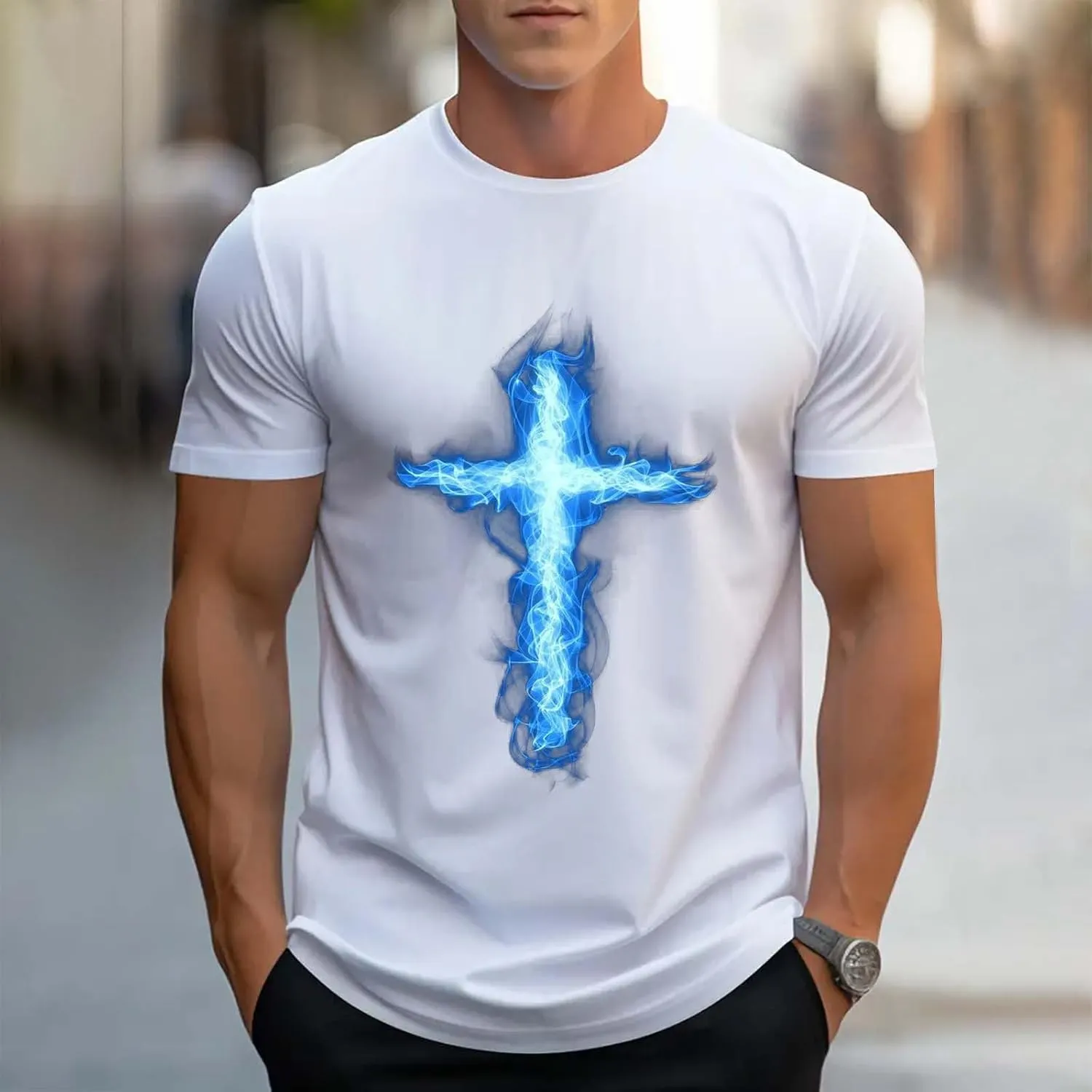 Religious Shirts for Men Christian Good Friday Shirt Funny 3D Graphic Faith Jesus Cross Print Short Sleeve Workout Tee Tops