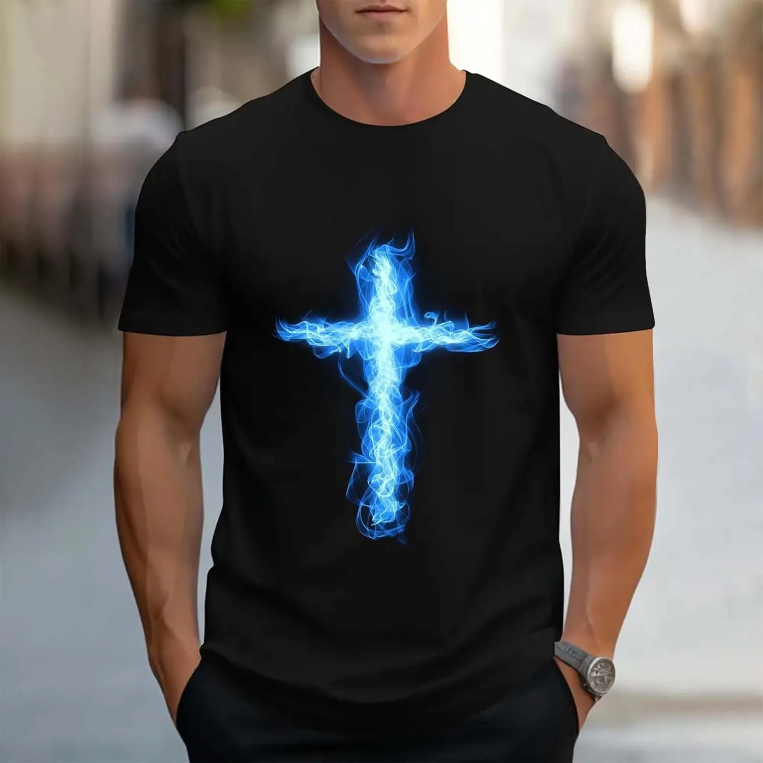 Religious Shirts for Men Christian Good Friday Shirt Funny 3D Graphic Faith Jesus Cross Print Short Sleeve Workout Tee Tops