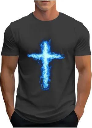 Religious Shirts for Men Christian Good Friday Shirt Funny 3D Graphic Faith Jesus Cross Print Short Sleeve Workout Tee Tops