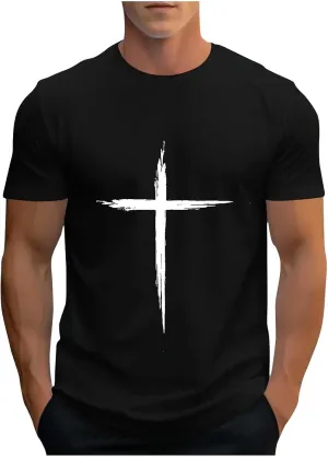 Religious Shirts for Men Christian Good Friday Shirt Funny 3D Graphic Faith Jesus Cross Print Short Sleeve Workout Tee Tops