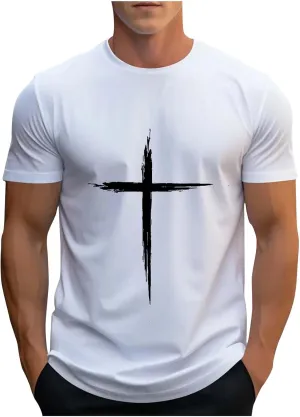 Religious Shirts for Men Christian Good Friday Shirt Funny 3D Graphic Faith Jesus Cross Print Short Sleeve Workout Tee Tops