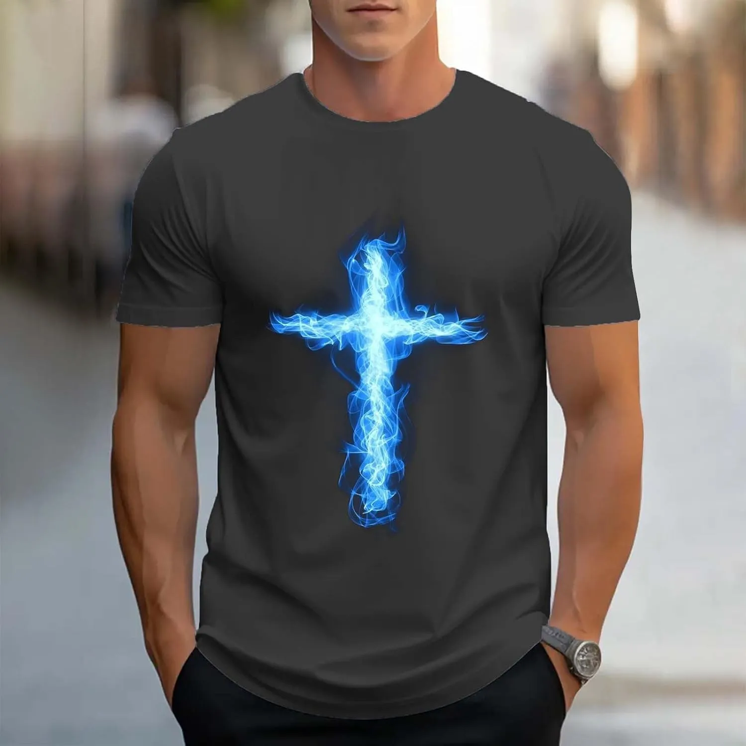 Religious Shirts for Men Christian Good Friday Shirt Funny 3D Graphic Faith Jesus Cross Print Short Sleeve Workout Tee Tops