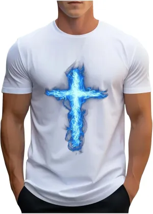 Religious Shirts for Men Christian Good Friday Shirt Funny 3D Graphic Faith Jesus Cross Print Short Sleeve Workout Tee Tops