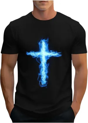 Religious Shirts for Men Christian Good Friday Shirt Funny 3D Graphic Faith Jesus Cross Print Short Sleeve Workout Tee Tops