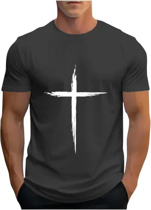 Religious Shirts for Men Christian Good Friday Shirt Funny 3D Graphic Faith Jesus Cross Print Short Sleeve Workout Tee Tops