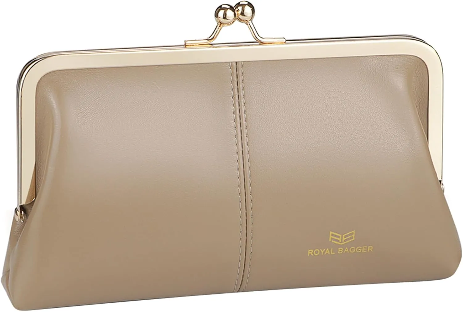 RFID Kiss Lock Wallet, Solid Color Multi-card Slots Card Holder, Genuine Leather Clutch Purses for Women 1468