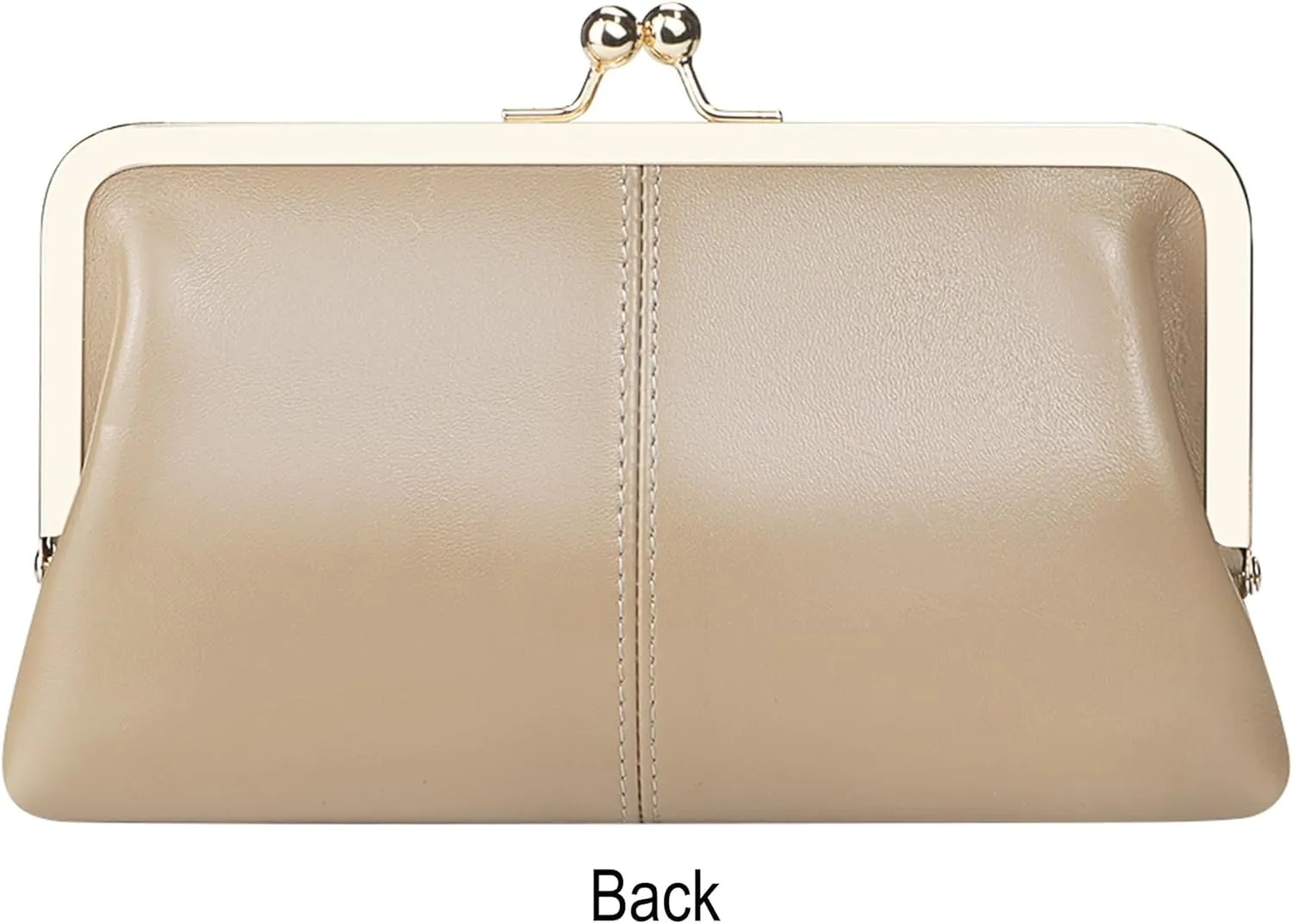 RFID Kiss Lock Wallet, Solid Color Multi-card Slots Card Holder, Genuine Leather Clutch Purses for Women 1468