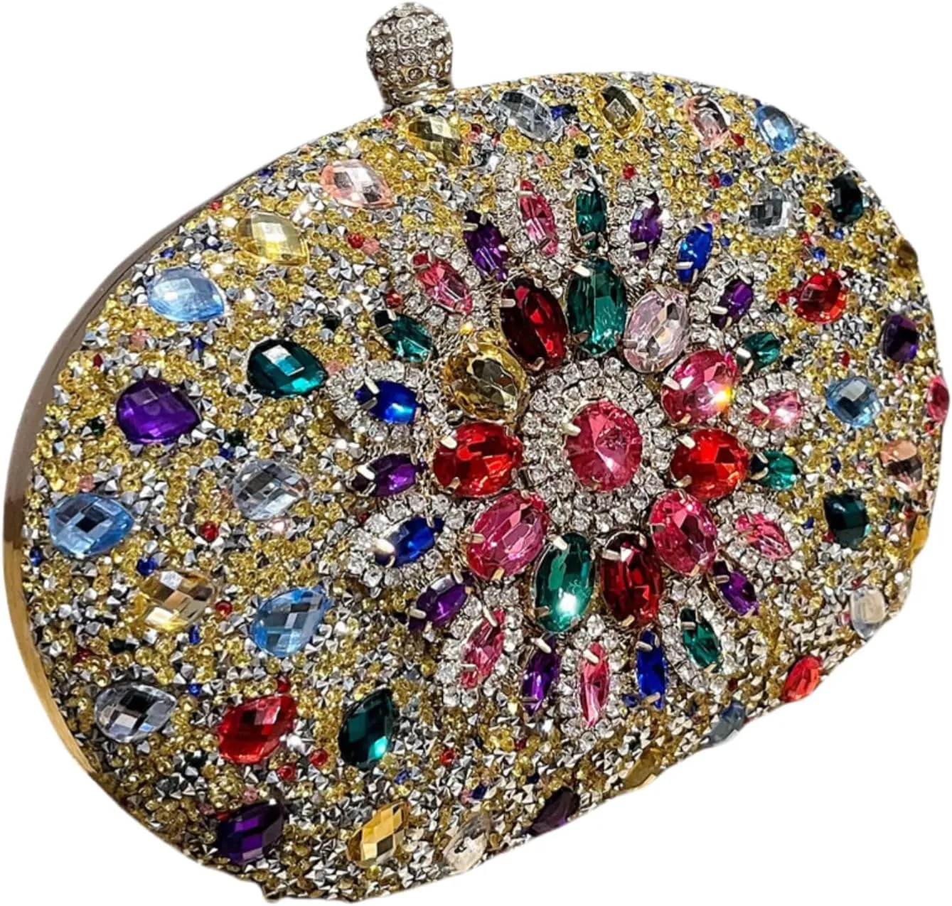 Rhinestone Evening Clutch Purses for Women, Wedding Round Pearl Party Handbag Crystal Clasp Glitter Sparkly Bag