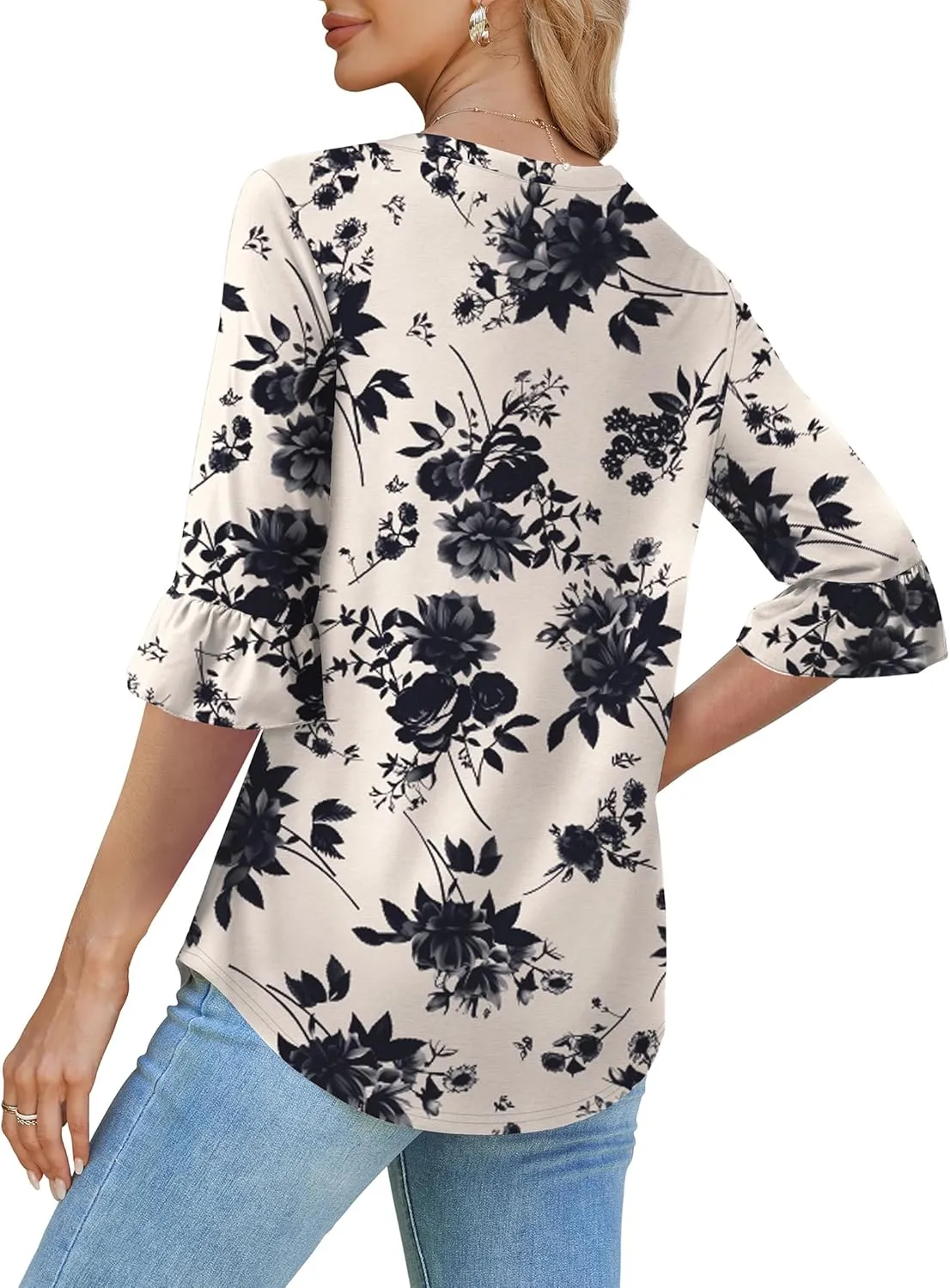 SAMPEEL 3/4 Length Sleeves Womens Tops Blouses for Women Dressy Casual Tops Trendy Summer Shirts Spring Clothes 2025