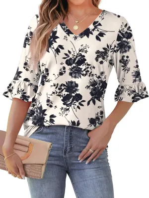 SAMPEEL 3/4 Length Sleeves Womens Tops Blouses for Women Dressy Casual Tops Trendy Summer Shirts Spring Clothes 2025