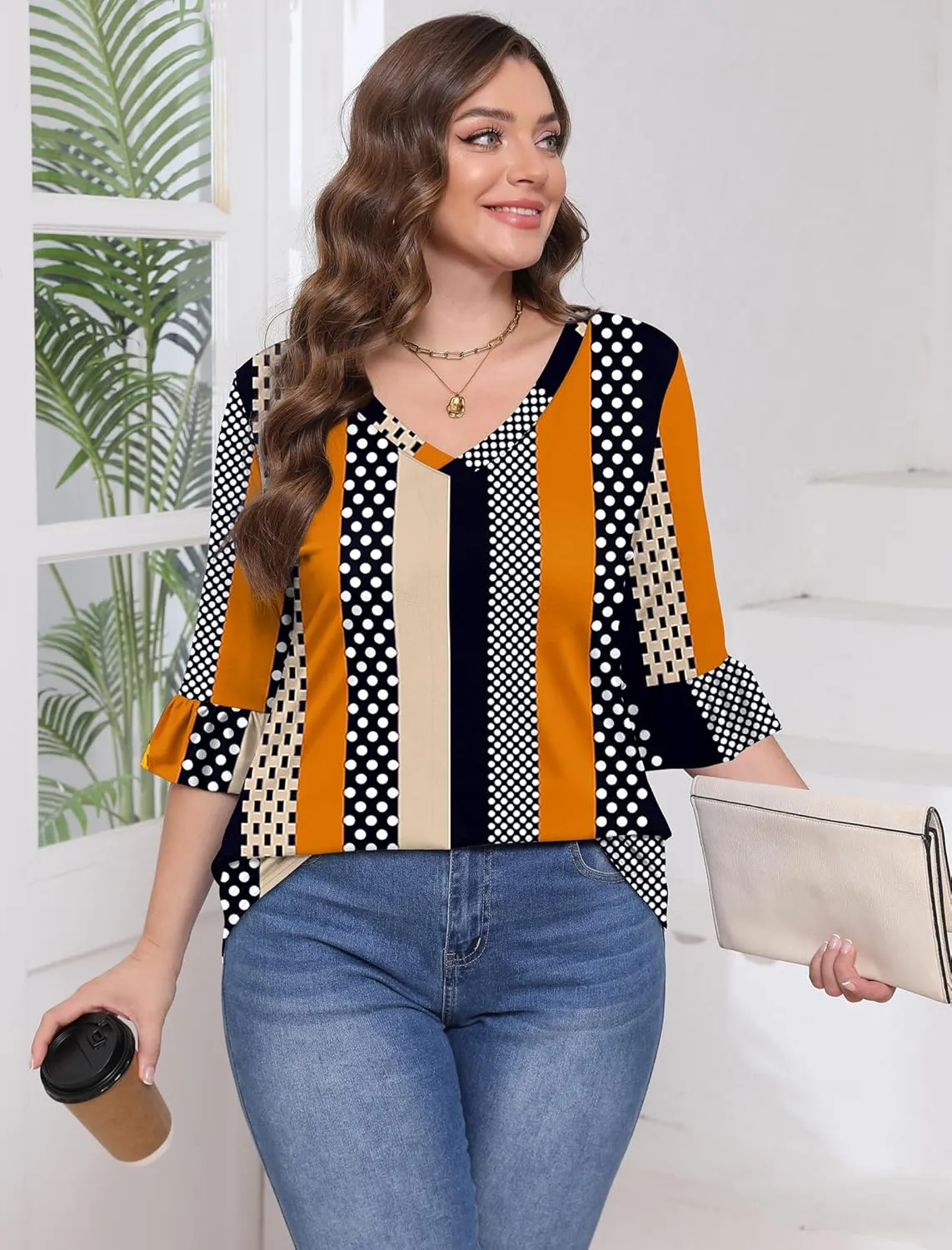 SAMPEEL 3/4 Length Sleeves Womens Tops Blouses for Women Dressy Casual Tops Trendy Summer Shirts Spring Clothes 2025