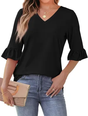 SAMPEEL 3/4 Length Sleeves Womens Tops Blouses for Women Dressy Casual Tops Trendy Summer Shirts Spring Clothes 2025