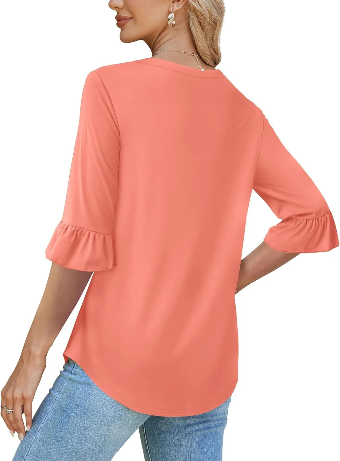 SAMPEEL 3/4 Length Sleeves Womens Tops Blouses for Women Dressy Casual Tops Trendy Summer Shirts Spring Clothes 2025