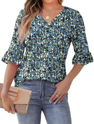 SAMPEEL 3/4 Length Sleeves Womens Tops Blouses for Women Dressy Casual Tops Trendy Summer Shirts Spring Clothes 2025