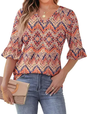 SAMPEEL 3/4 Length Sleeves Womens Tops Blouses for Women Dressy Casual Tops Trendy Summer Shirts Spring Clothes 2025