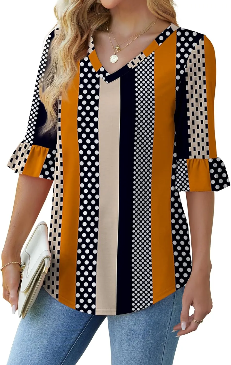 SAMPEEL 3/4 Length Sleeves Womens Tops Blouses for Women Dressy Casual Tops Trendy Summer Shirts Spring Clothes 2025