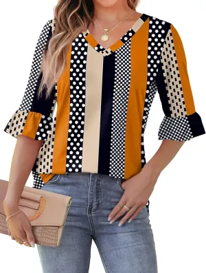 SAMPEEL 3/4 Length Sleeves Womens Tops Blouses for Women Dressy Casual Tops Trendy Summer Shirts Spring Clothes 2025