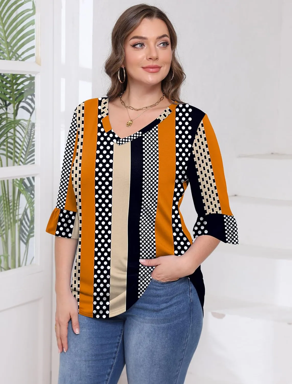 SAMPEEL 3/4 Length Sleeves Womens Tops Blouses for Women Dressy Casual Tops Trendy Summer Shirts Spring Clothes 2025