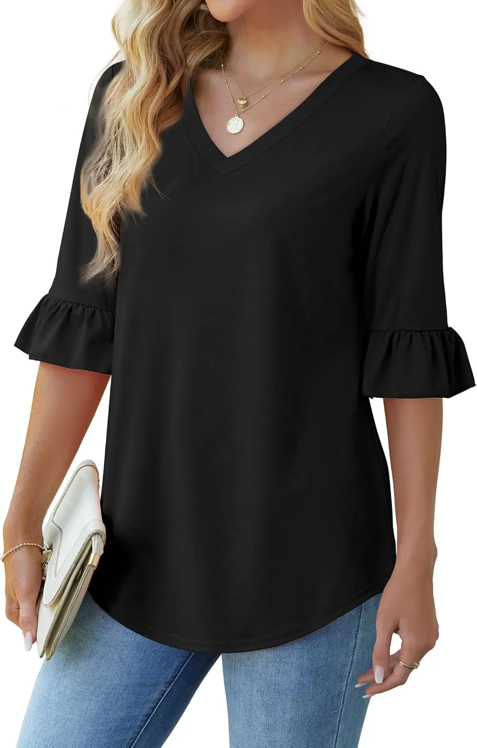 SAMPEEL 3/4 Length Sleeves Womens Tops Blouses for Women Dressy Casual Tops Trendy Summer Shirts Spring Clothes 2025