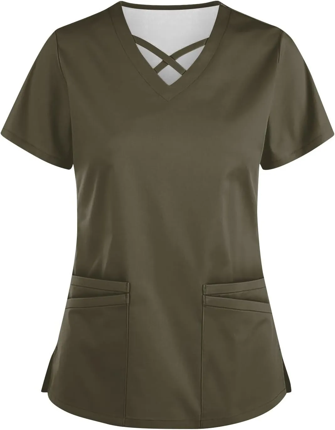 Scrubs for Women Print Short Sleeve Working T-Shirts Criss Cross V Neck Dressy T Shirts Summer Nurse Uniforms