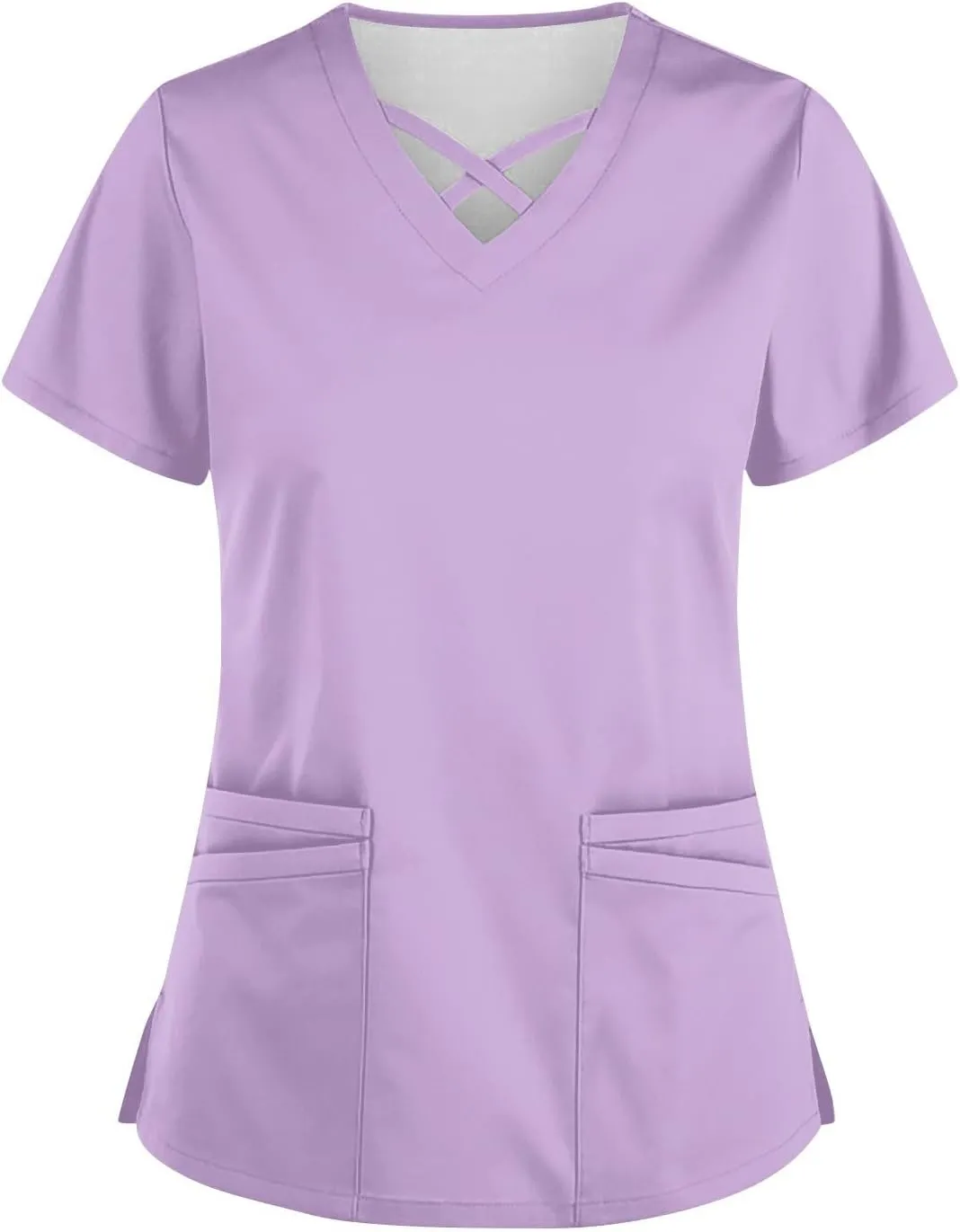 Scrubs for Women Print Short Sleeve Working T-Shirts Criss Cross V Neck Dressy T Shirts Summer Nurse Uniforms