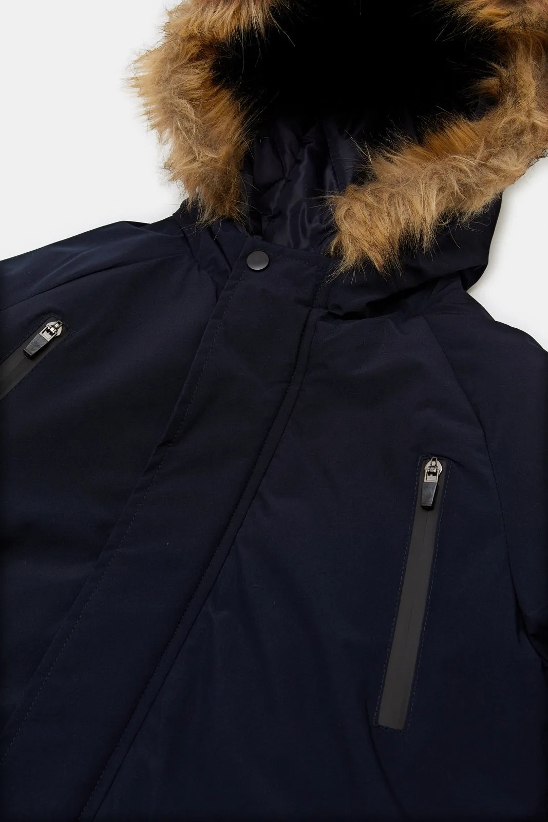 Senior Boys Navy Zip Thru Fur Jacket