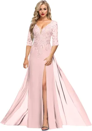 Sequin Lace Mother of The Bride Dresses for Women Long Evening Gown with Sleeves