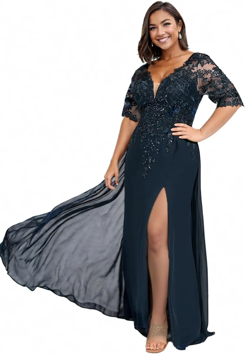 Sequin Lace Mother of The Bride Dresses for Women Long Evening Gown with Sleeves