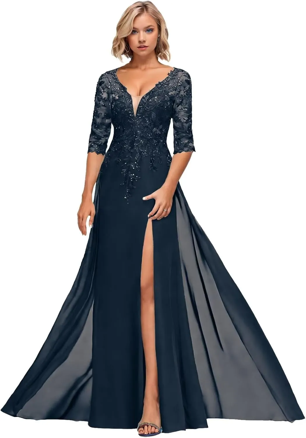 Sequin Lace Mother of The Bride Dresses for Women Long Evening Gown with Sleeves