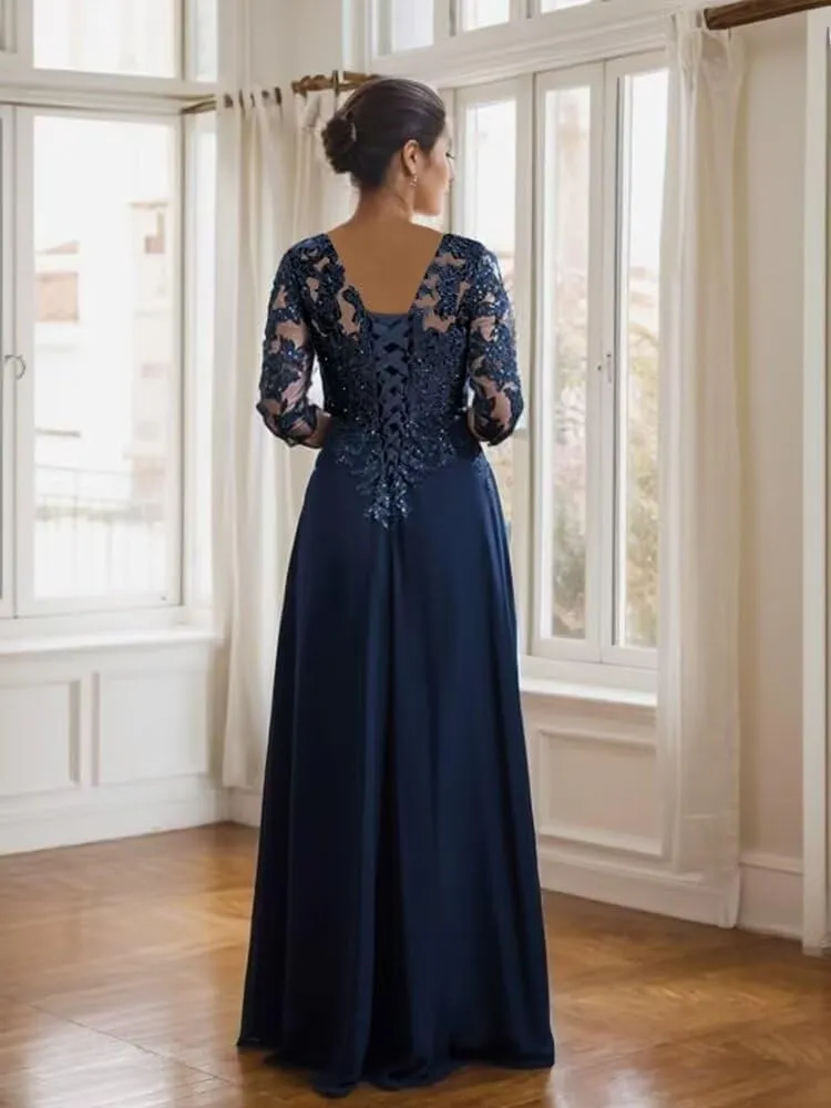 Sequin Lace Mother of The Bride Dresses for Women Long Evening Gown with Sleeves