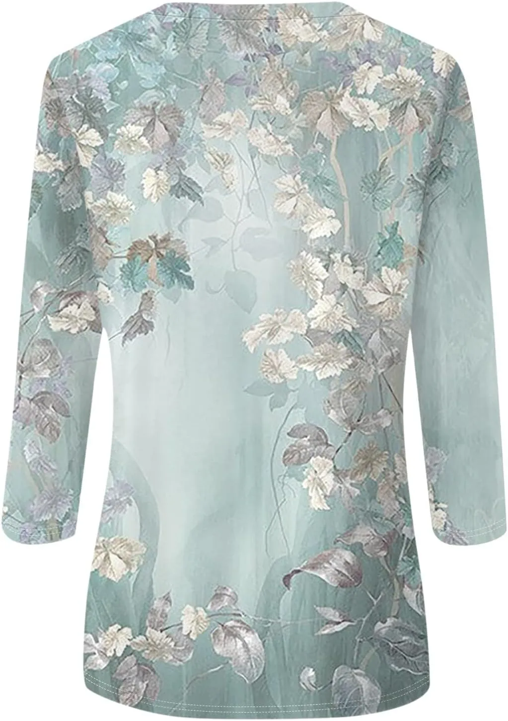 SERYU 3/4 Sleeve Tops for Women Round Neck Loose Casual Shirts Blouses Floral Print Tshirts